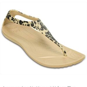 CROCS Sandals Sexi Flip Flop Excellent Thong Comfort Leopard Tan Youth Size 4